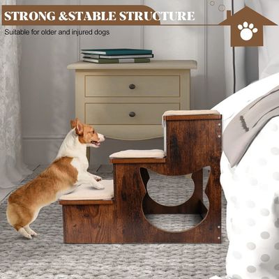 Escaleras para perros de madera de 3 niveles Escalones para perros de madera maciza con almohadillas antideslizantes y alfombra lavable