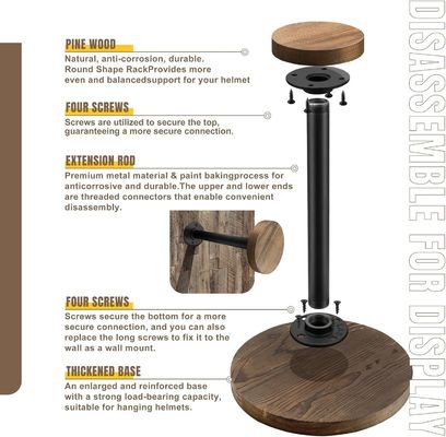 Estand de visualización de cascos de mesa con color de madera de abedul sin terminar y estilo industrial