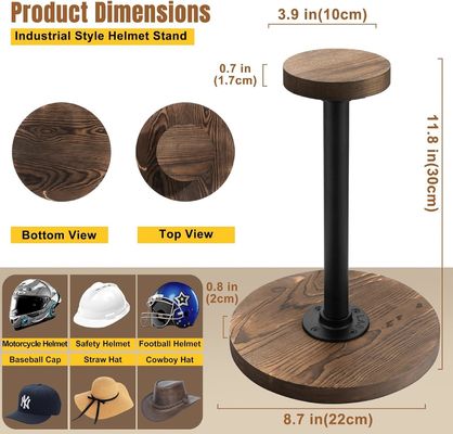 Estand de visualización de cascos de mesa con color de madera de abedul sin terminar y estilo industrial