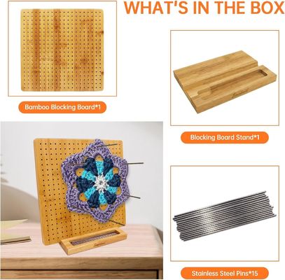Tejido de bloqueo de tejido de punto artesanal Tabla de bambú con perchas Mini caja de madera Almacenamiento de píldoras