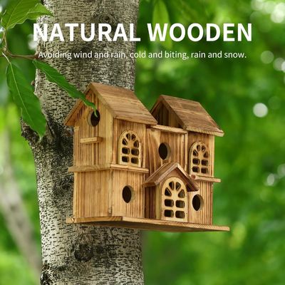 Casa de pájaros colgante de madera hecha a mano Nido de hámster para jardín Impresión quemada