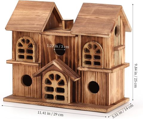 Casa de pájaros colgante de madera hecha a mano Nido de hámster para jardín Impresión quemada