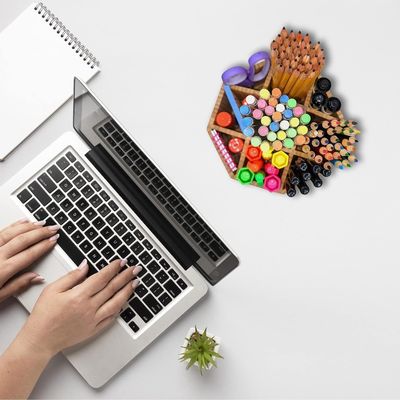 Muestra gratuita organizador de suministros de arte soporte de bolígrafo de bambú organizador de escritorio para niños