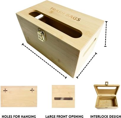 Clasificación Dispensador de bolsas de bambú para bolsas de basura montado en la pared