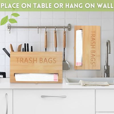 Clasificación Dispensador de bolsas de bambú para bolsas de basura montado en la pared