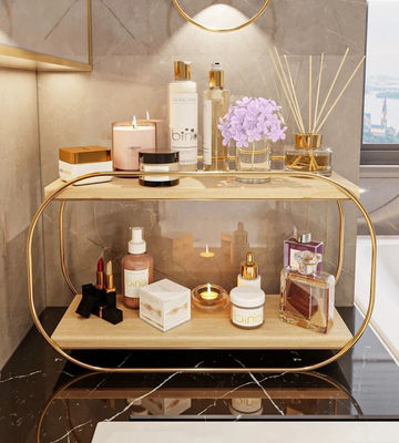 Estante de baño bandeja de madera organizador de escritorio para maquillaje almacenamiento de perfumes