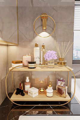 Estante de baño bandeja de madera organizador de escritorio para maquillaje almacenamiento de perfumes