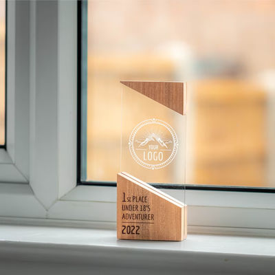 Placa moderna de madera de funcionamiento de diseño único de madera acrílica personalizada RISE Trophy Award