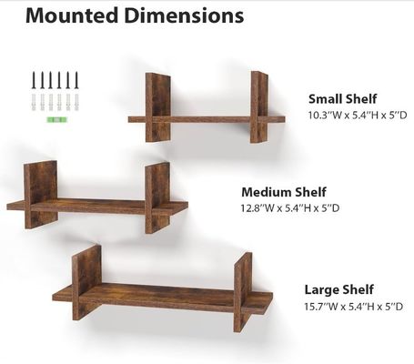 Utilice el espacio de manera eficiente con 202408 Set 3 Estantes flotantes de madera montados en la pared