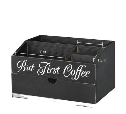 Organizador de bolsas de té de mesa de café de madera con cajón y disponibilidad en stock