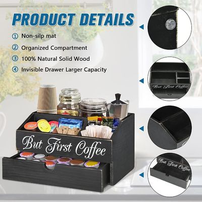 Organizador de bolsas de té de mesa de café de madera con cajón y disponibilidad en stock