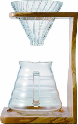 Estación de goteo de café de madera de oliva que ahorra espacio y es funcional para la elaboración artesanal de cerveza