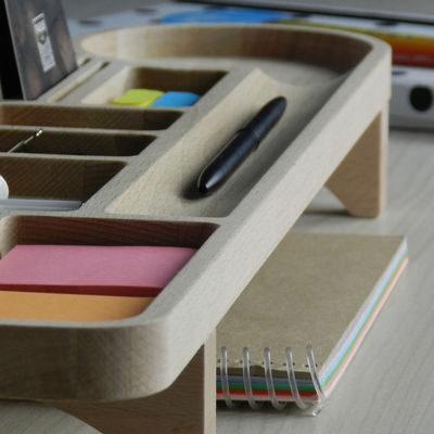 Organizador de escritorio de oficina con estuche de lápiz y logotipo personalizado Caddy de madera soporte de teléfono