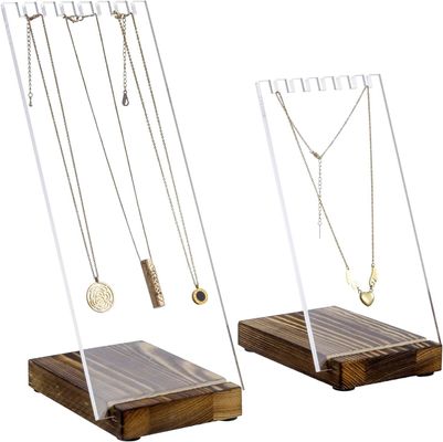 Contenedor de collar de acrílico transparente con base de madera sólida