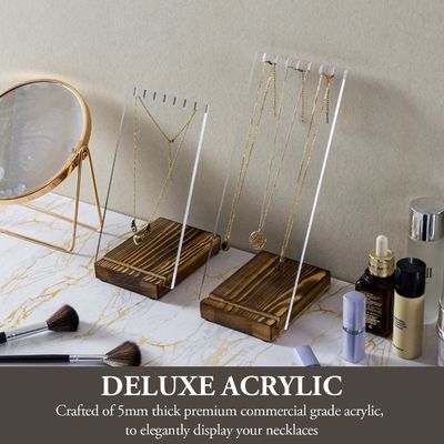 Contenedor de collar de acrílico transparente con base de madera sólida