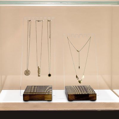 Contenedor de collar de acrílico transparente con base de madera sólida