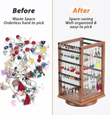 120 pares de pendientes giratorios carrusel duradero metal y madera pendiente árbol organizador