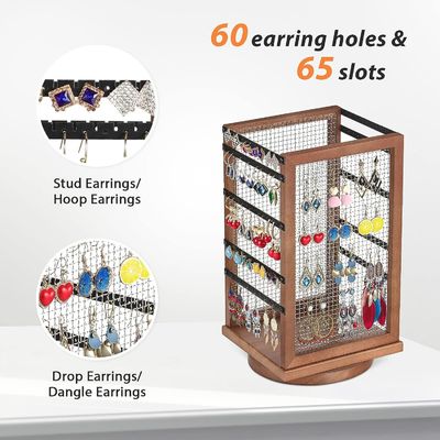 120 pares de pendientes giratorios carrusel duradero metal y madera pendiente árbol organizador