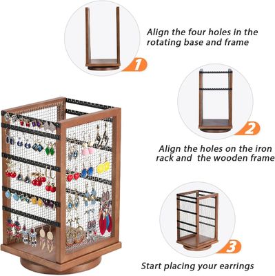 120 pares de pendientes giratorios carrusel duradero metal y madera pendiente árbol organizador