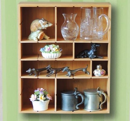 Estante de especias de madera de bambú con cajas de sombra y estante flotante ajustable