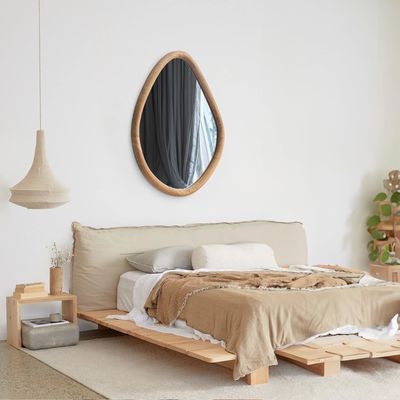 Espejo de casa de campo redondo de madera barnizada para sala de estar y baño modernos