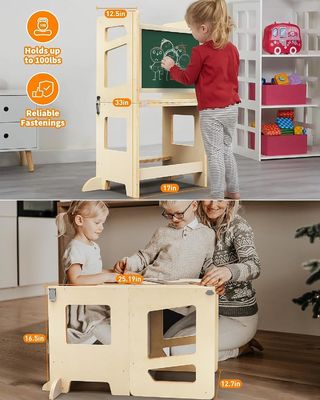 Cuarto de cocina de madera ajustable de 3 alturas para niños pequeños con riel de seguridad Unisex