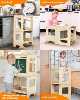Cuarto de cocina de madera ajustable de 3 alturas para niños pequeños con riel de seguridad Unisex