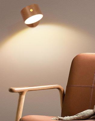 Lámparas de pared LED 360 rotación oscurecimiento recargable sin cables Batería operada con madera