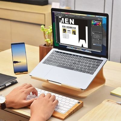 Stand de portátil de madera para MacBook Y Envasado de correo Impresión quemada Dock de soporte ventilado