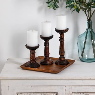 Decoración para el hogar Conjunto de candeleros de madera hechos a mano para la fiesta de bodas Diseño artesanal