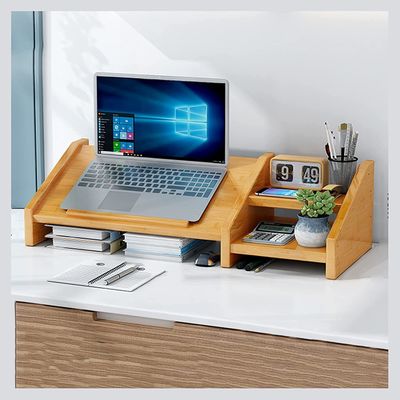PC Riser de computadora portátil con soporte de monitor de madera Diseño multiángulo y estante de escritorio con logotipo personalizado incluido