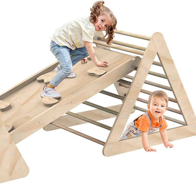 Escalera de triángulo de escalada de madera unisex con rampa y acabado manchado para niños pequeños