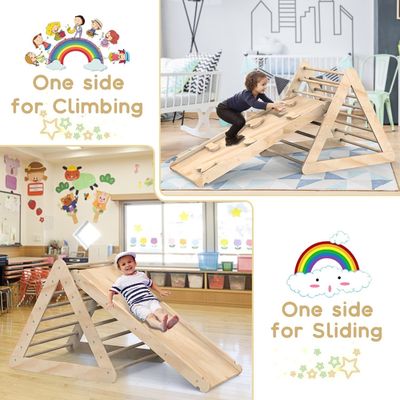 Escalera de triángulo de escalada de madera unisex con rampa y acabado manchado para niños pequeños