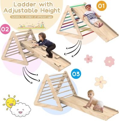 Escalera de triángulo de escalada de madera unisex con rampa y acabado manchado para niños pequeños
