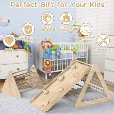 Escalera de triángulo de escalada de madera unisex con rampa y acabado manchado para niños pequeños