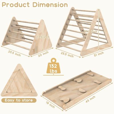 Escalera de triángulo de escalada de madera unisex con rampa y acabado manchado para niños pequeños