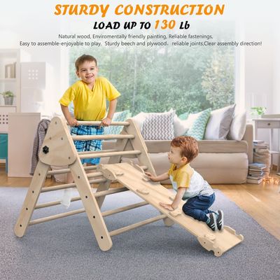 Niños en interiores juegan gimnasio Escalada escalera triangular con rampa Conjunto de 3 juguetes de seguridad de madera