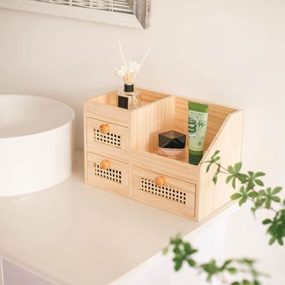 Organice su escritorio de manera eficiente con la caja de almacenamiento de madera de 13,3x8,6 pulgadas Mini Organizer de escritorio