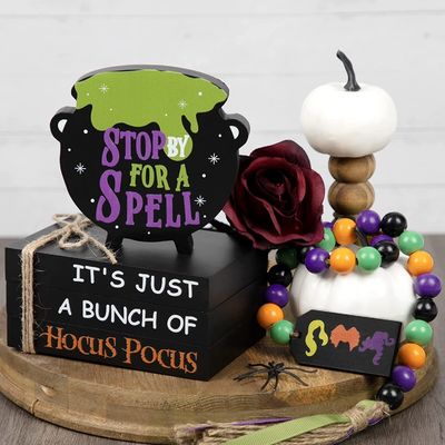 Decoraciones ecológicas para Halloween Niños Hocus Pocus Decoración de bandejas de 3 hojas