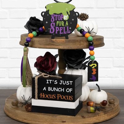 Decoraciones ecológicas para Halloween Niños Hocus Pocus Decoración de bandejas de 3 hojas