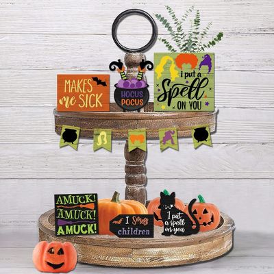 Decoraciones ecológicas para Halloween Niños Hocus Pocus Decoración de bandejas de 3 hojas