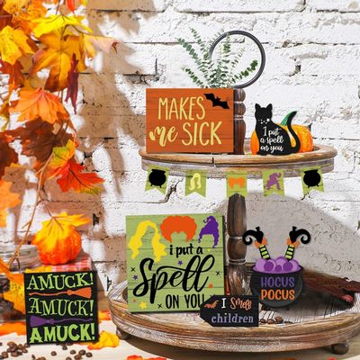 Decoraciones ecológicas para Halloween Niños Hocus Pocus Decoración de bandejas de 3 hojas