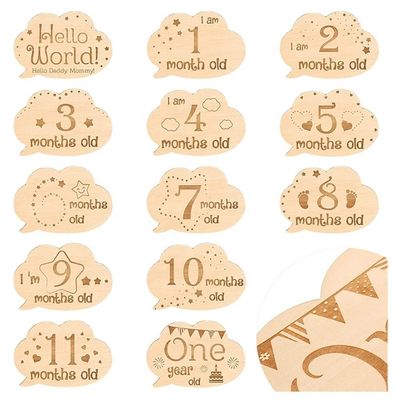 Tamaño personalizado de madera contrachapada para bebés Tarjetas de hito mensual Ideal para el anuncio del nacimiento del recién nacido
