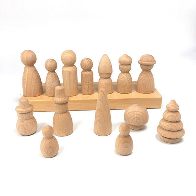Muñecos de peg de madera grabados Cones Construcción de bloques para adornos de madera personalizados Artesanías