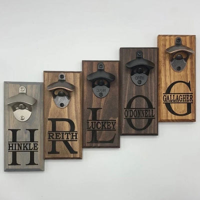 Abridor de botellas de madera para osos Pared de la nevera montaje personalizado Impresión quemada para regalos