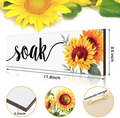 Decoración de la pared del baño Placa de madera rústica con diseño de girasol Relájese, sumérjase, relájese, respire