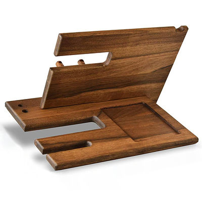 Hecho a mano de madera de nuez natural Estación de acoplamiento de teléfono ganchos de llave portador cartera soporte de reloj organizador