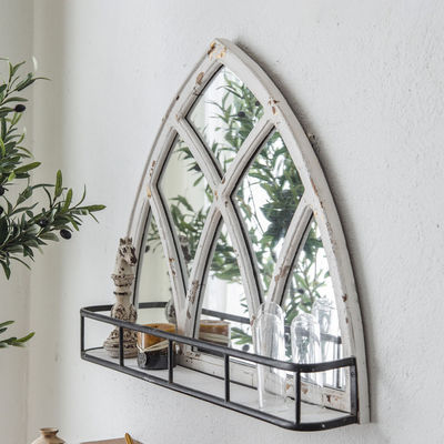 Estilo natural marco de espejo de madera decorativo con estante de almacenamiento blanco o color personalizado