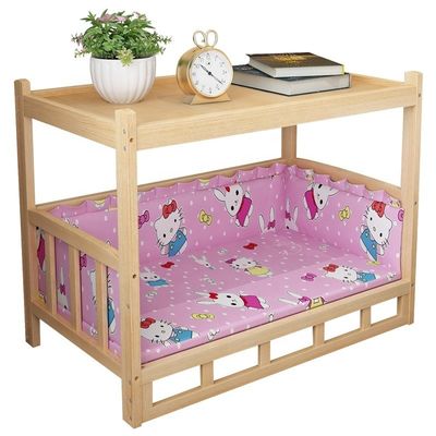 Cama de mascotas de madera con cubierta extraíble para perros de peluche y pomeranianos