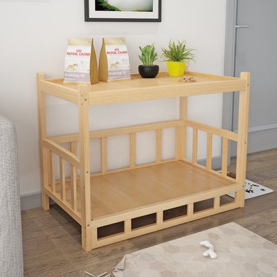 Cama de mascotas de madera con cubierta extraíble para perros de peluche y pomeranianos